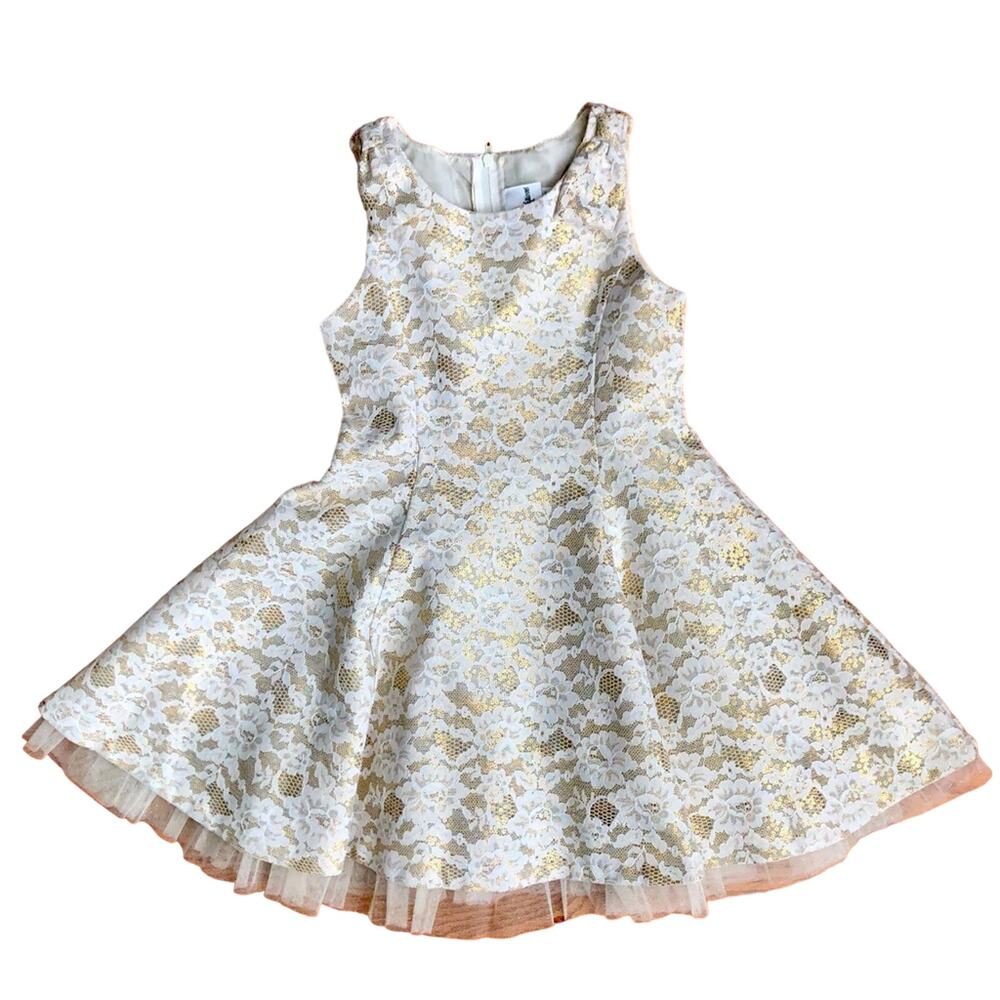 Rare Editions A-Line Lace Lined Tulle Creme Gold Party Dress Girl’s Size 4T